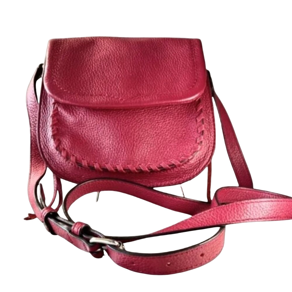 REBECCA MINKOFF Burgundy Pebble Leather Crossbody Saddle Bag